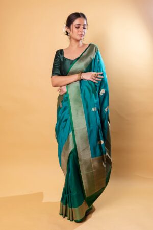Teal blue Handwoven Butti Sarees