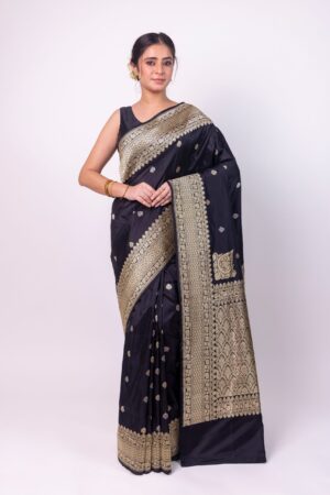 Black Kadwa Golden Motif Sarees