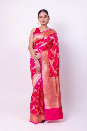 Vibrant Hot pink Katan silk Sarees