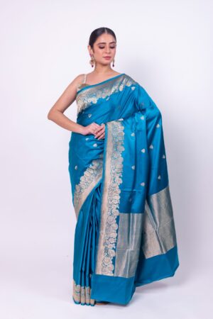 Bright Turquoise Blue Katan Silk Sarees